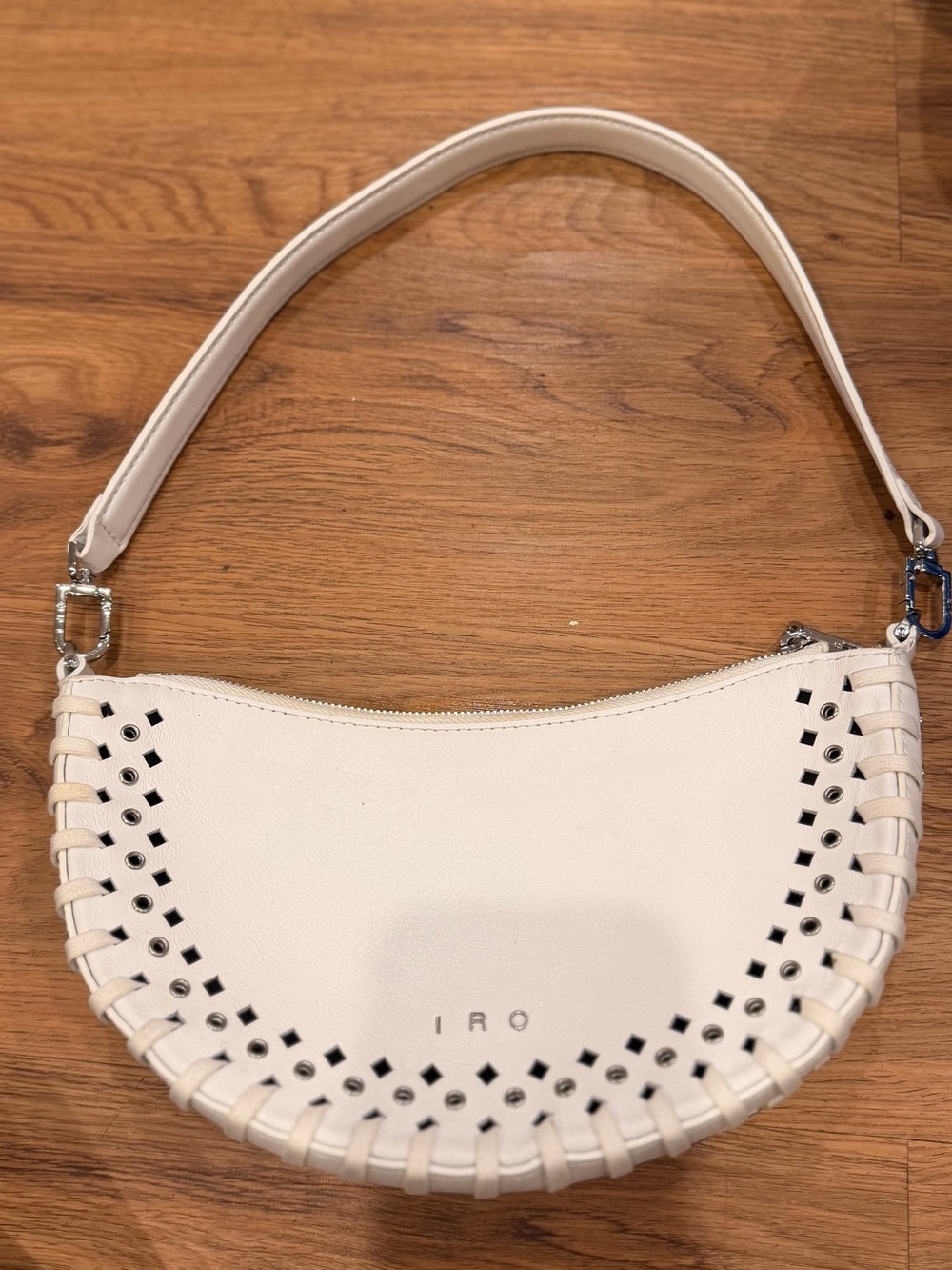 IRO Cream Crescent Shoulder Bag with Woven Edge